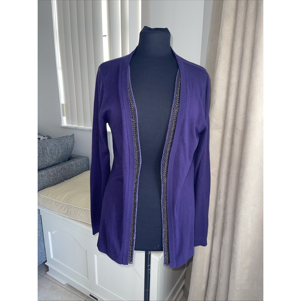 Coldwater Creek Purple Beaded Trim Silk Blend Cardigan Sweater Size M